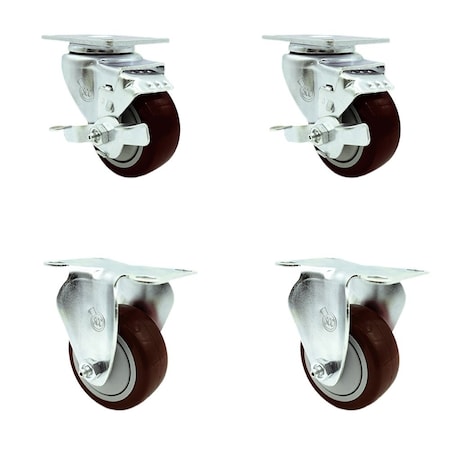 Service Caster Tool Box Caster Wheel Set 3.5'' Maroon Polyurethane Swivel Casters, 4PK TOOL-SCC-20S3514-PPUB-MRN-TLB-2-R-2